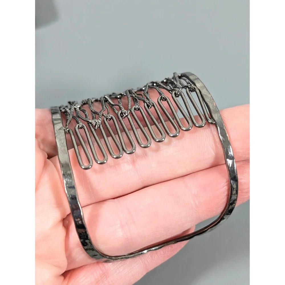 Gunmetal Gray Open Metal Work Wide Cuff Bracelet Statement Bracelet‎ 7